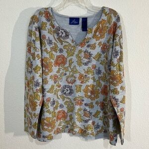 j.h. collectables Blue Floral Print Cut Out Crew Neck Long Sleeve Sweater Cotton